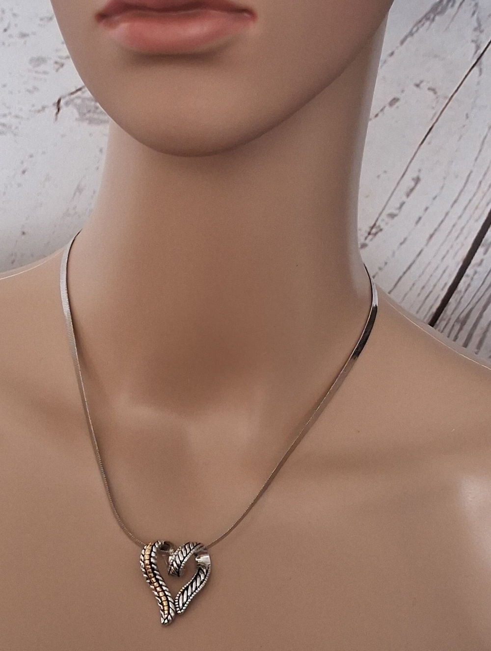 Lia Sophia Elegant Two Tone Heart Pendant Necklace, Silvertone Herringbone Chain
